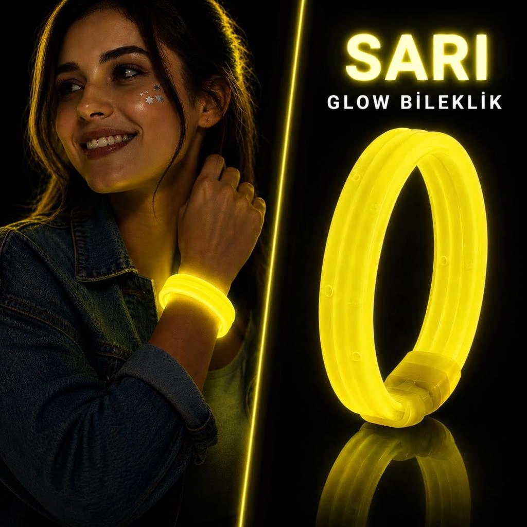 Kalın Sarı Glow Bileklik 1 Adet Parti ve Festival İçin