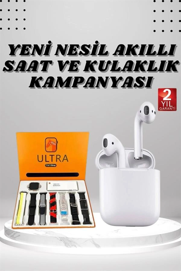 Modern Akıllı Saat 7 Kordon ile 2.Nesil Kulaklık Seti