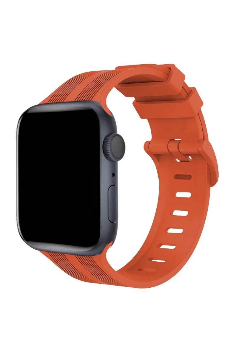 Apple Watch 42mm Uyumlu KR408 Çizgili Silikon Kordon - Turuncu