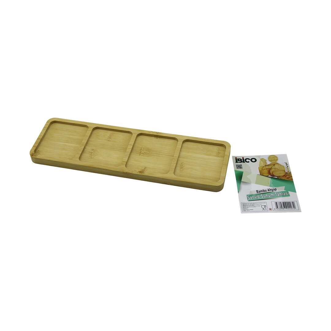 Şık 4 Bölmeli Ahşap Bambu Servis Tepsisi 33x10 cm