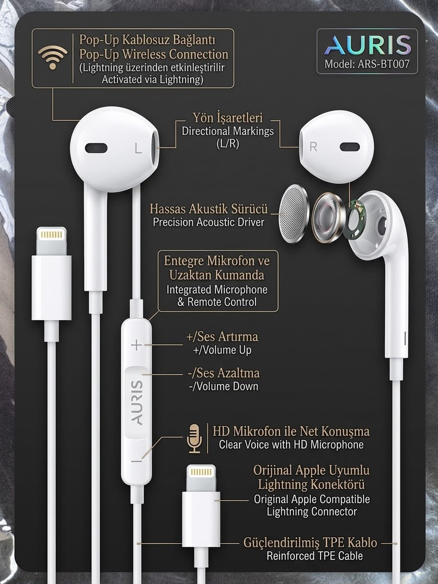 ARS-BT007 Lightning Konektörlü Bluetooth Pop-Up Kulak İçi Kulaklık