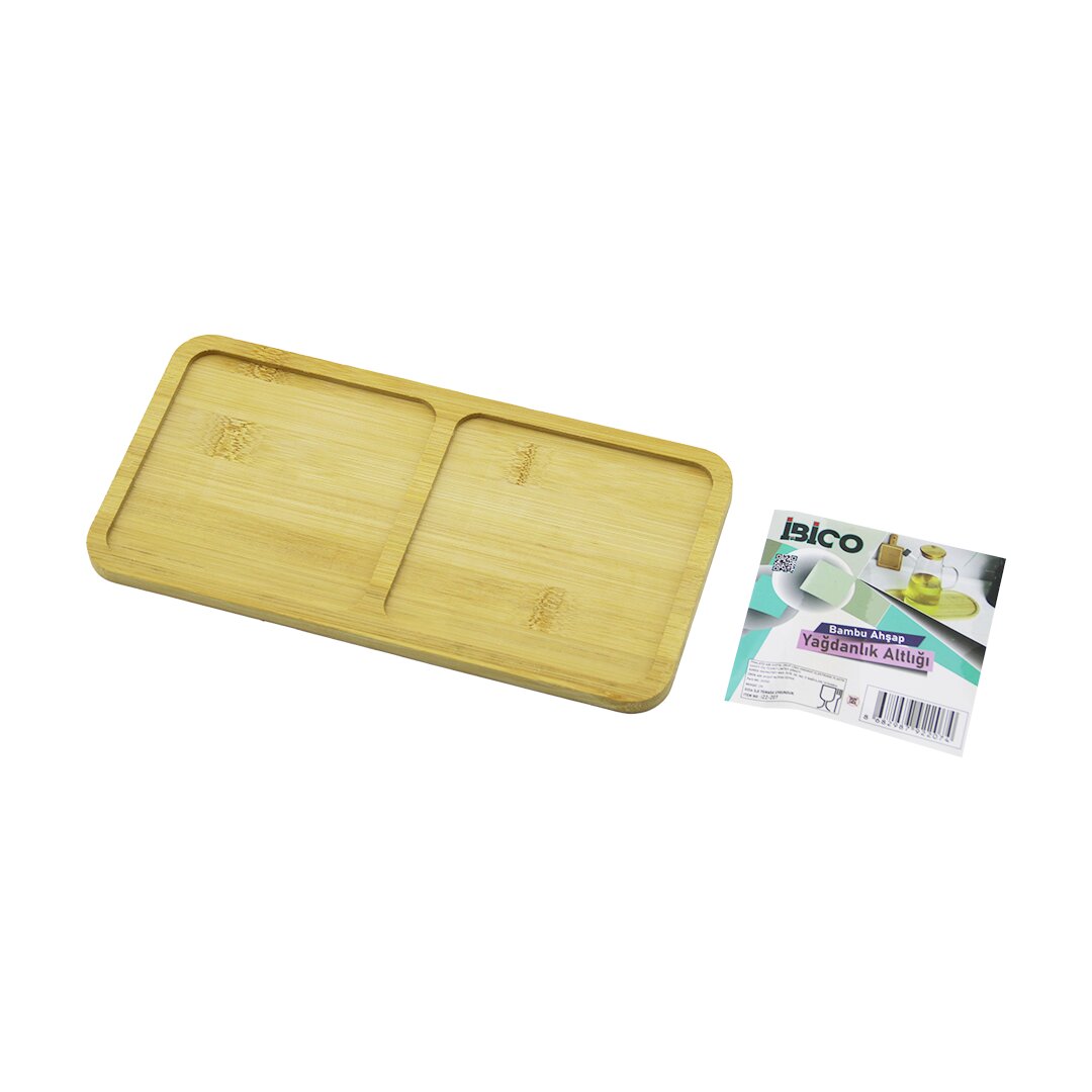 Dikdörtgen 2 Bölmeli Ahşap Bambu Yağdanlık Altlık Mini Tepsi 12 X 23.4 X 0.8CM