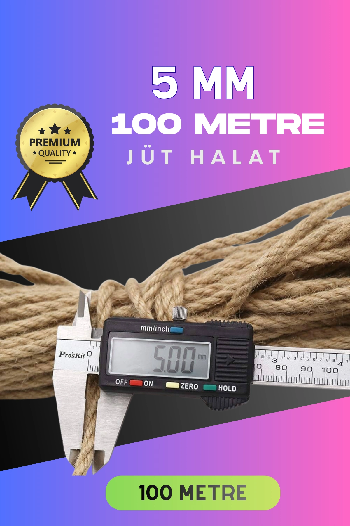 Dekoratif Jüt Halat 5 mm 100 Metre Hobi ve Paketleme İçin