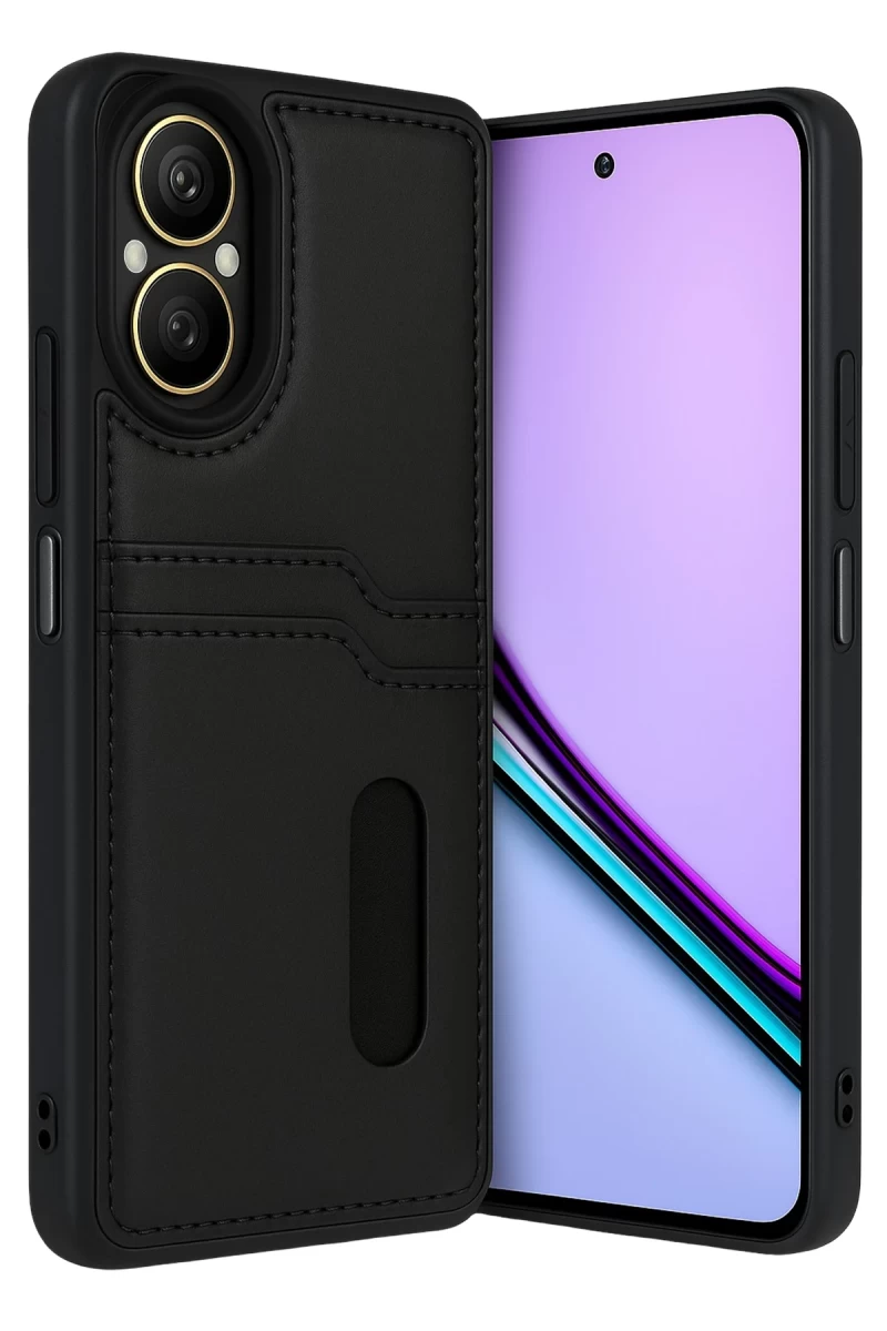 Realme 12 Lite Uyumlu Kılıf Sara Kartvizitli Deri Kılıf - Siyah