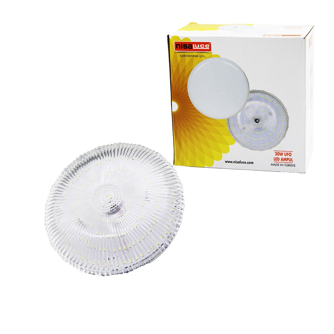 Nisaluce EAMP-020K/B Mika Kristal Camlı 20W Ufo Led Ampul BEYAZ=6500K