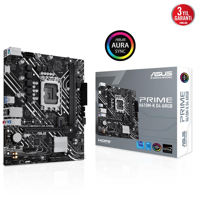 PRIME H610M-K D4 ARGB DDR4 3200MHZ 1XHDMI 1XM.2 USB 3.2 MATX 1700P (12./ 13. VE 14. NESİL İŞLEMCİ UYUMLU)