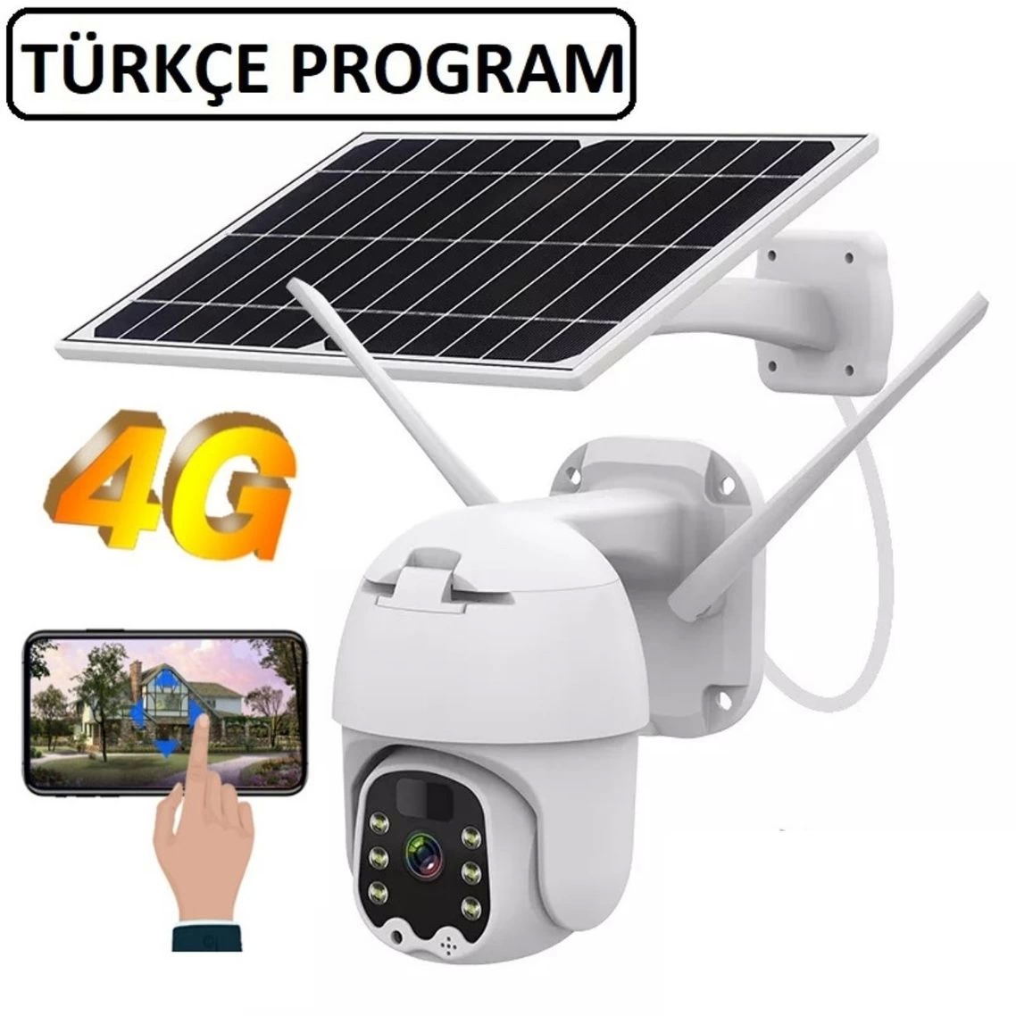 Sim Kartlı 4g Ptz 360 Hareketli Solar Güneş Enerjili 1080p Kamera Türkçe Program Son Sürüm