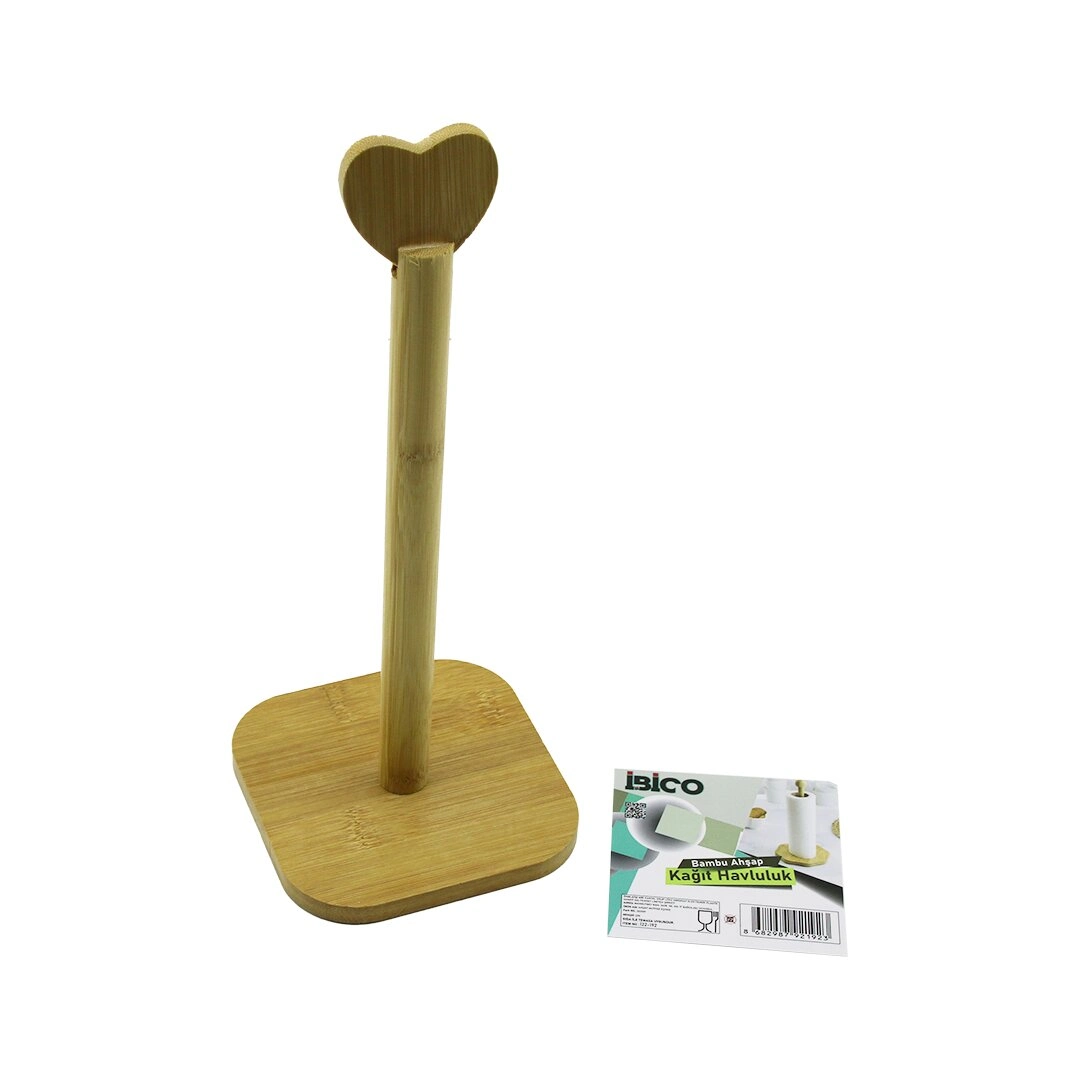 Şık Ahşap Bambu Kağıt Havluluk 12x12cm Kalp Saplı