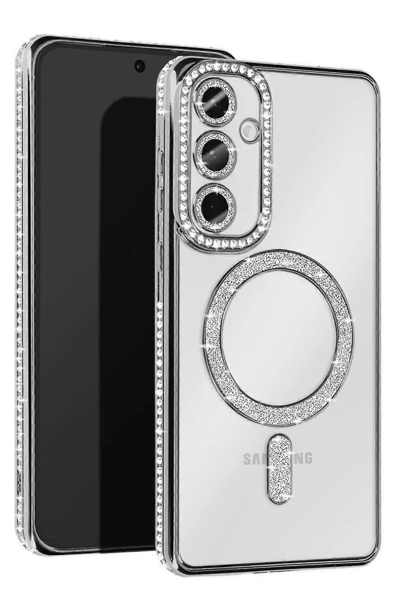 Samsung Galaxy A55 5G Uyumlu Joke Simli Magneticsafe Kılıf - Gümüş