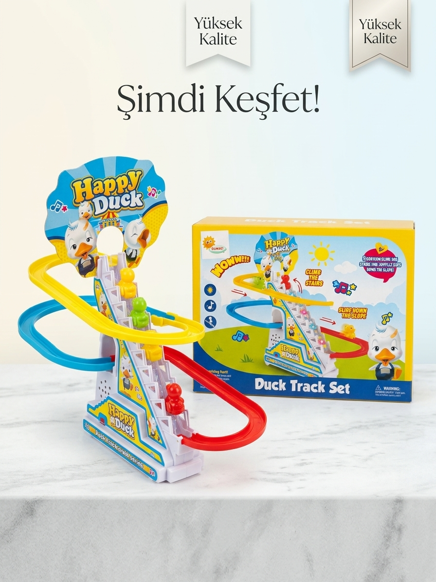Happy Duck Otomatik Merdiven Tırmanan Işıklı ve Müzikli Ördek Seti