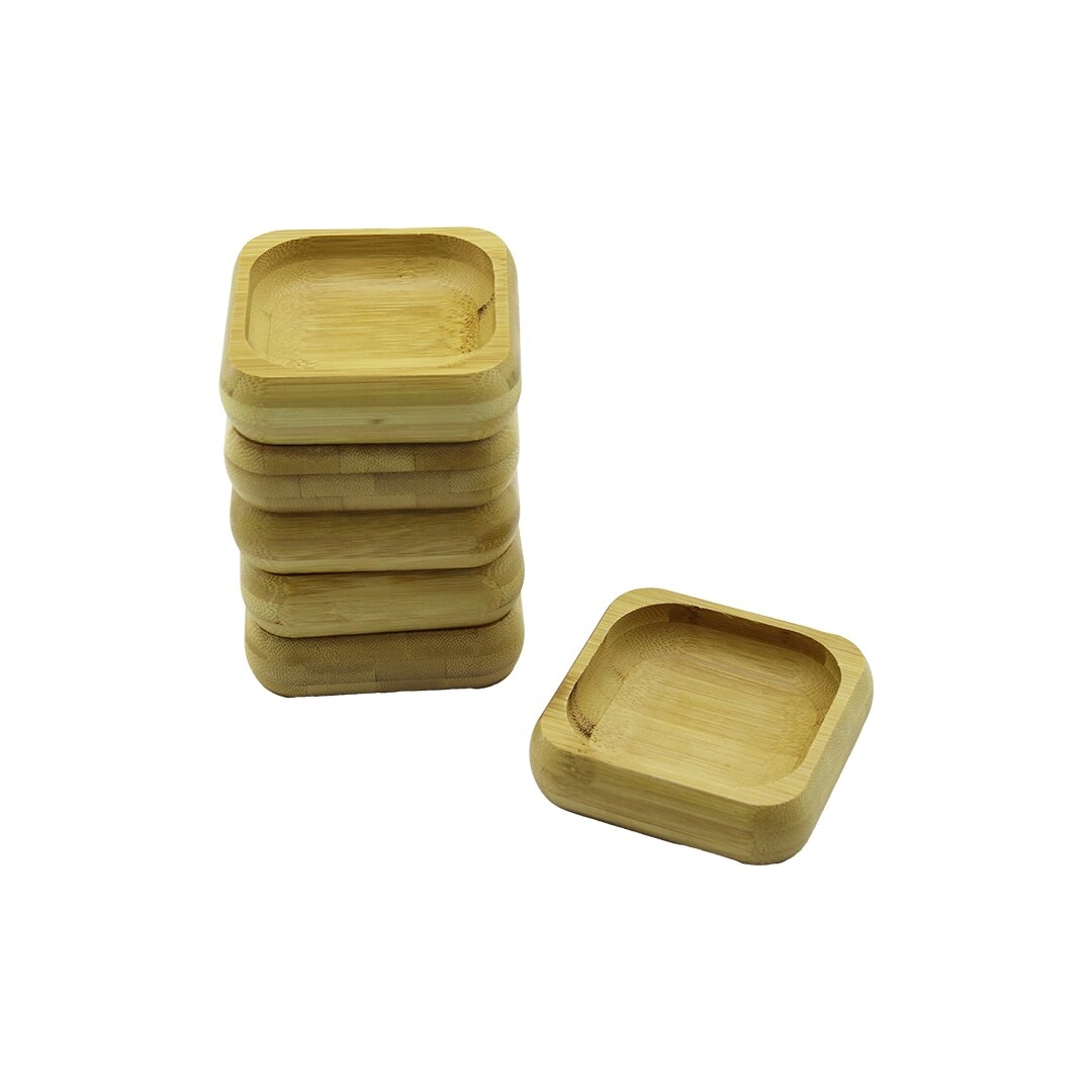 Kare Ahşap Bambu Çerezlik 9x9cm 6 Adet Derin Lokumluk