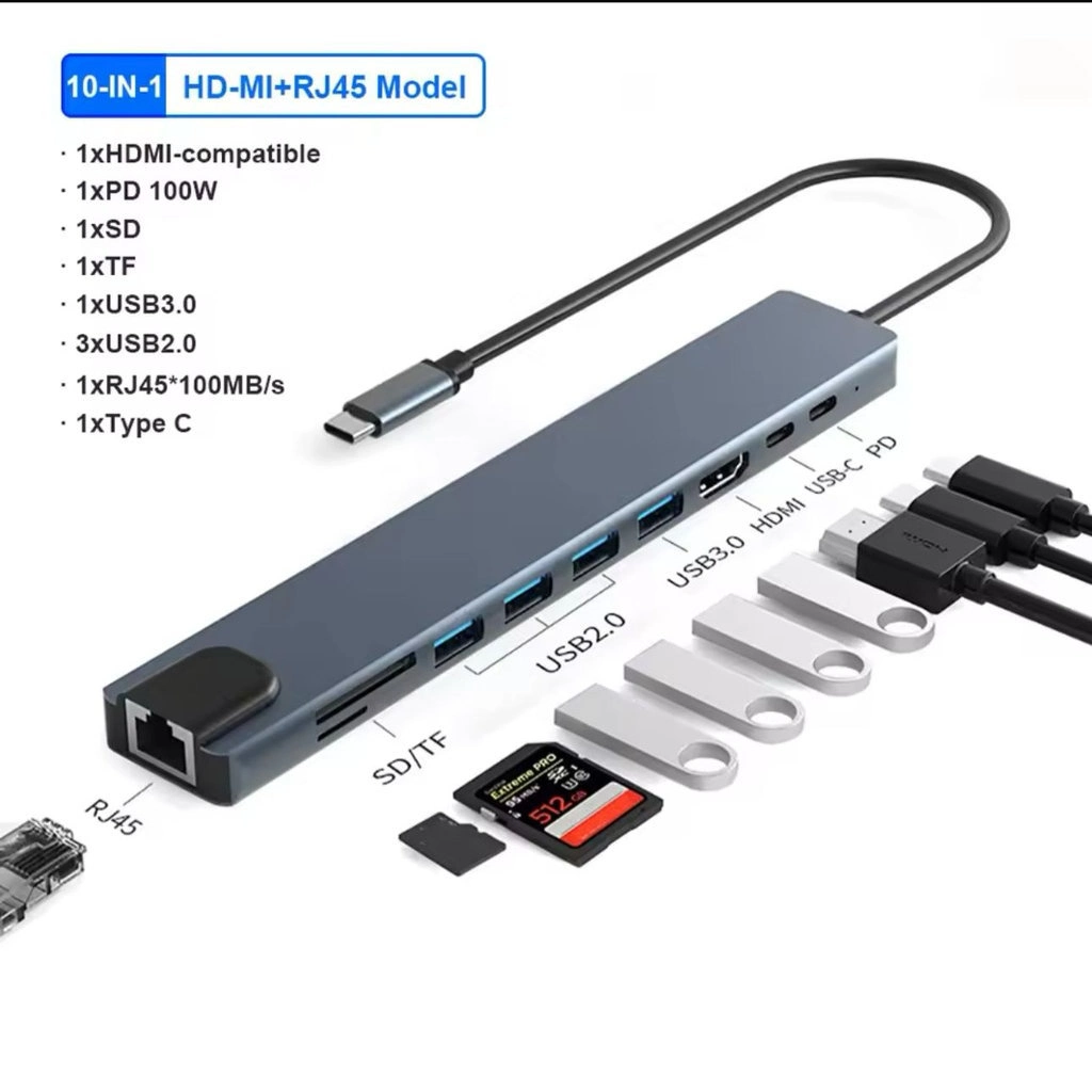 Çoklu Bağlantı Özellikli Type-C 10'lu Hub