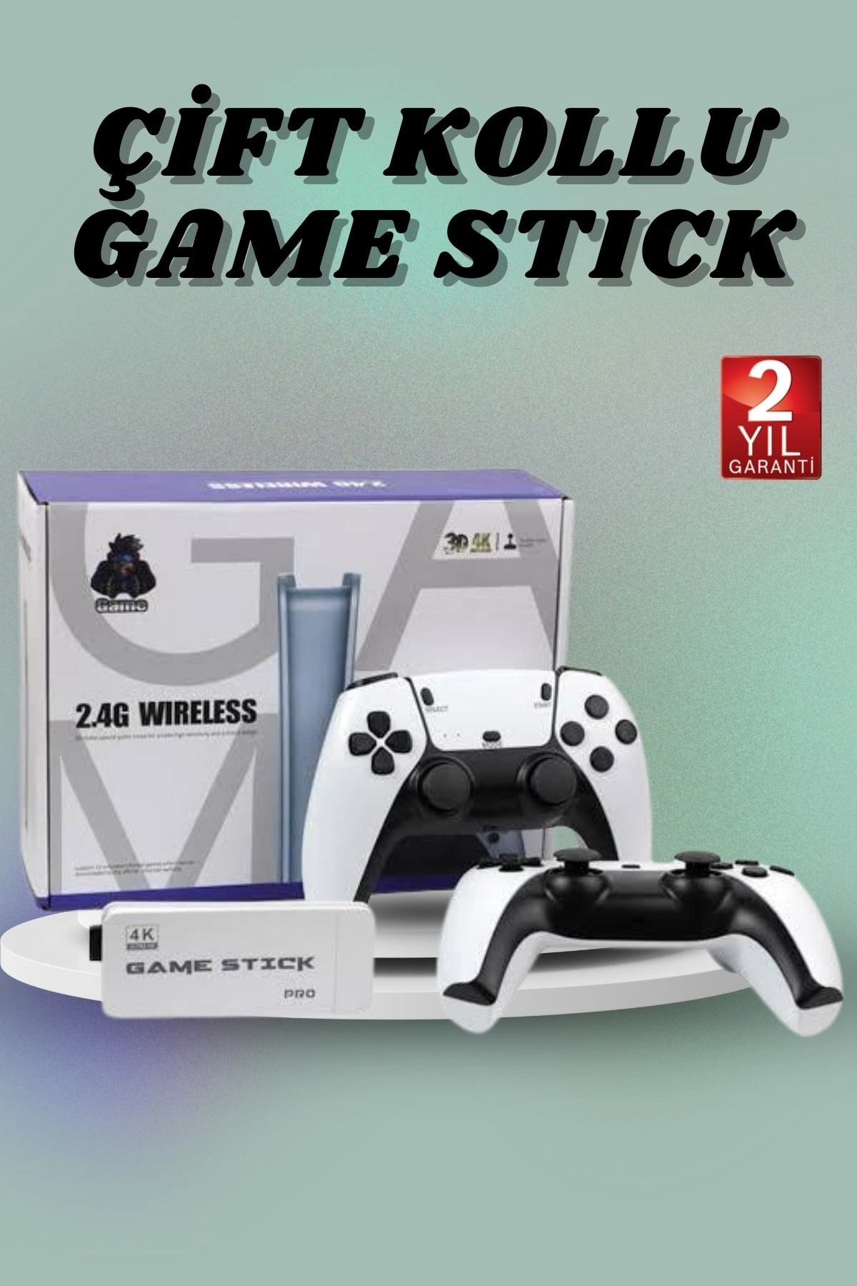 Beyaz 4K HD Game Stick 20.000 Oyunlu Çift Oyun Kollu