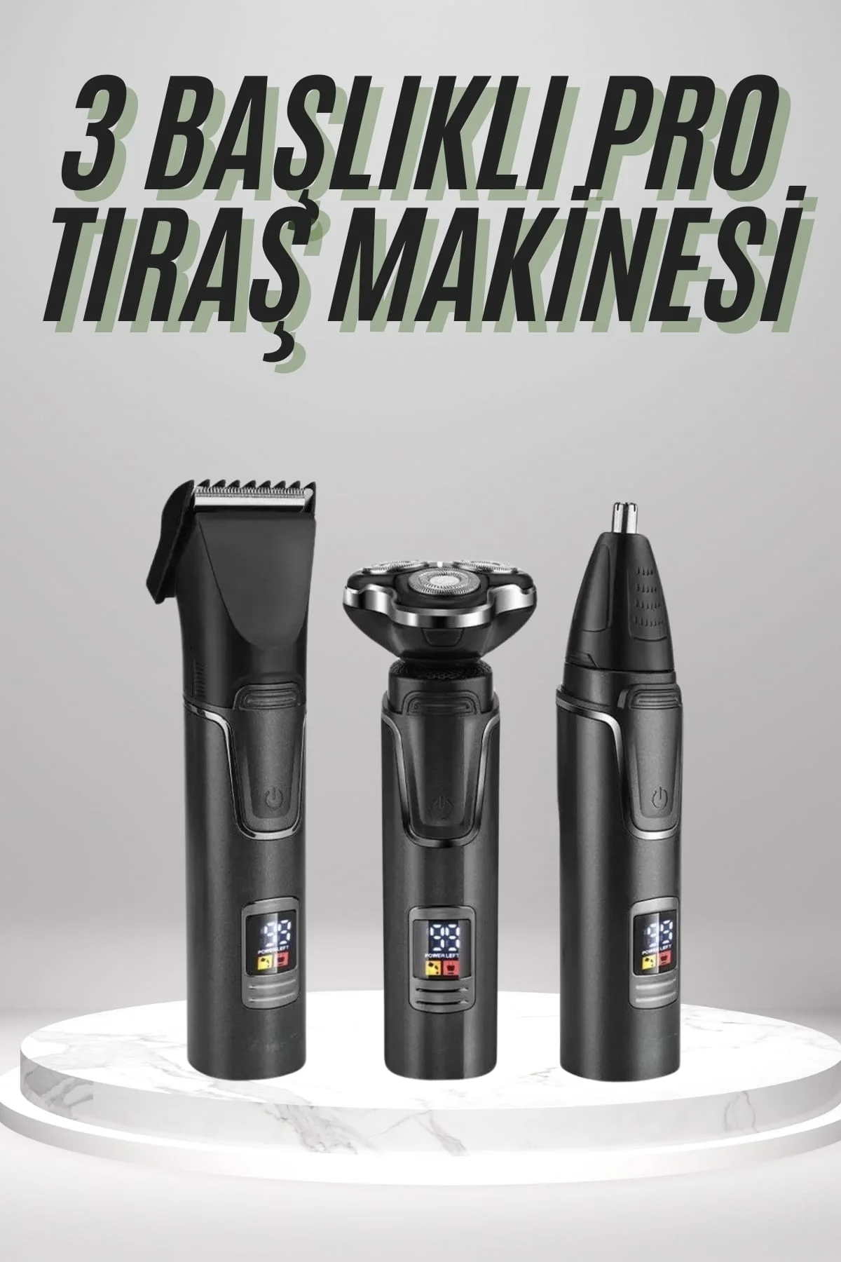 Dijital Göstergeli 3 Başlıklı Tıraş Makinesi Islak Kuru Lazer Öncesi Günlük