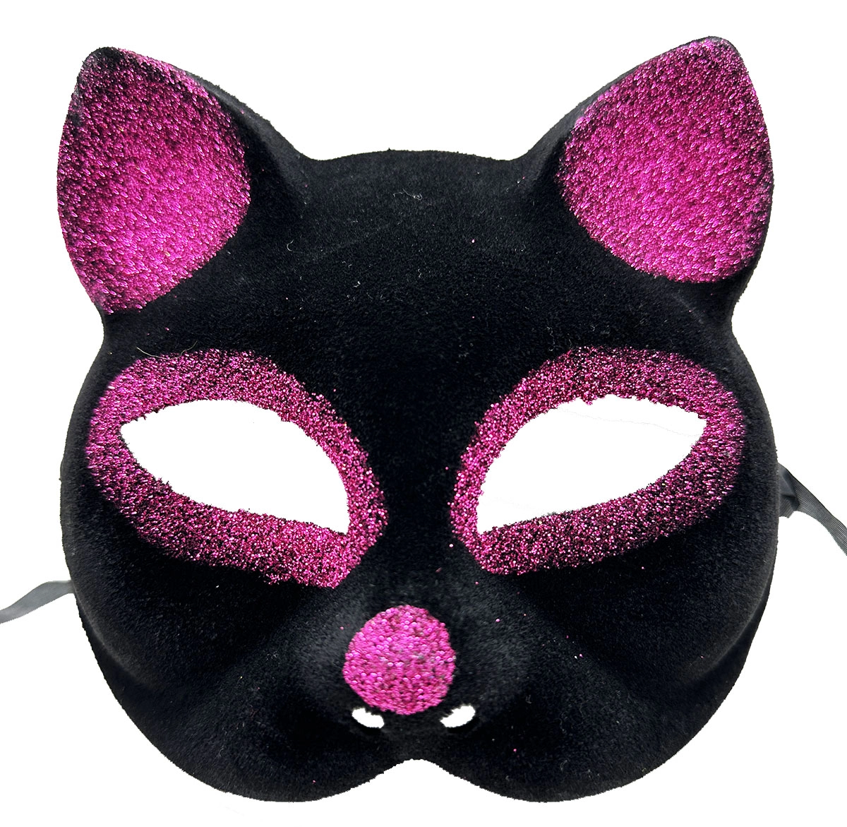 Eğlenceli Tasarımlı Siyah Fuşya Kedi Maskesi 18x14 cm
