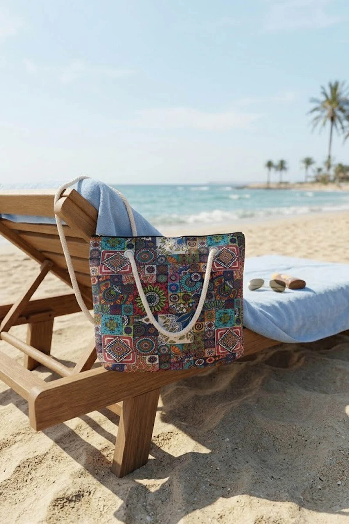 Büyük Boy Plaj Çantası 40×30 cm - Fermuarlı Günlük Omuz, Alışveriş ve Tatil Çantası