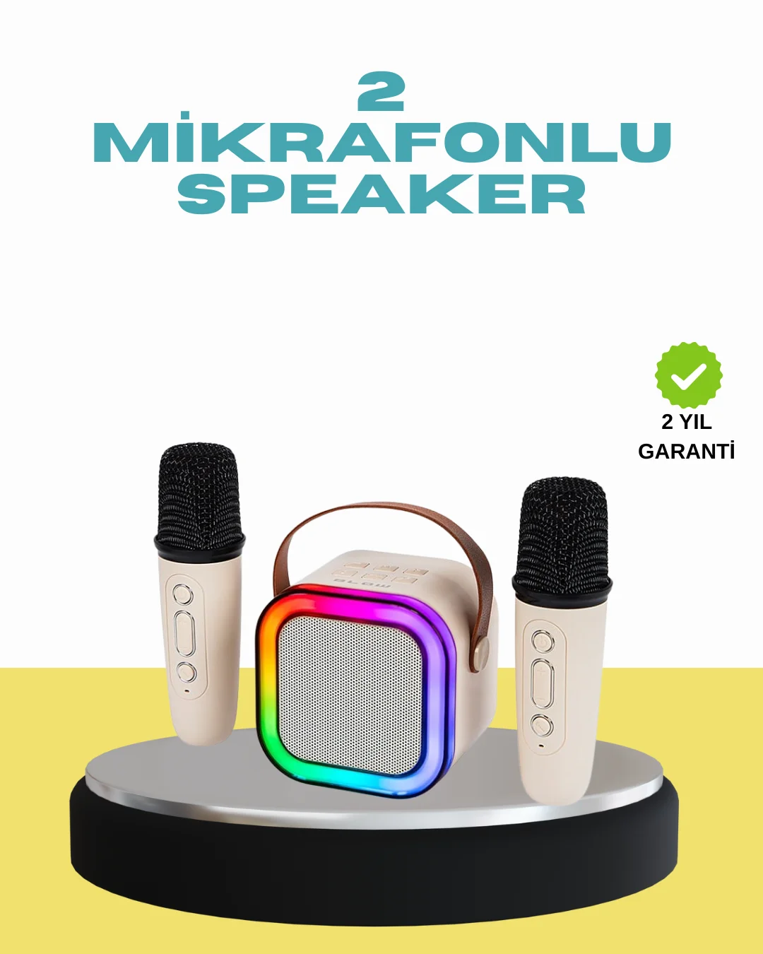 LED Işıklı Taşınabilir Karaoke Hoparlör – USB & AUX Girişli