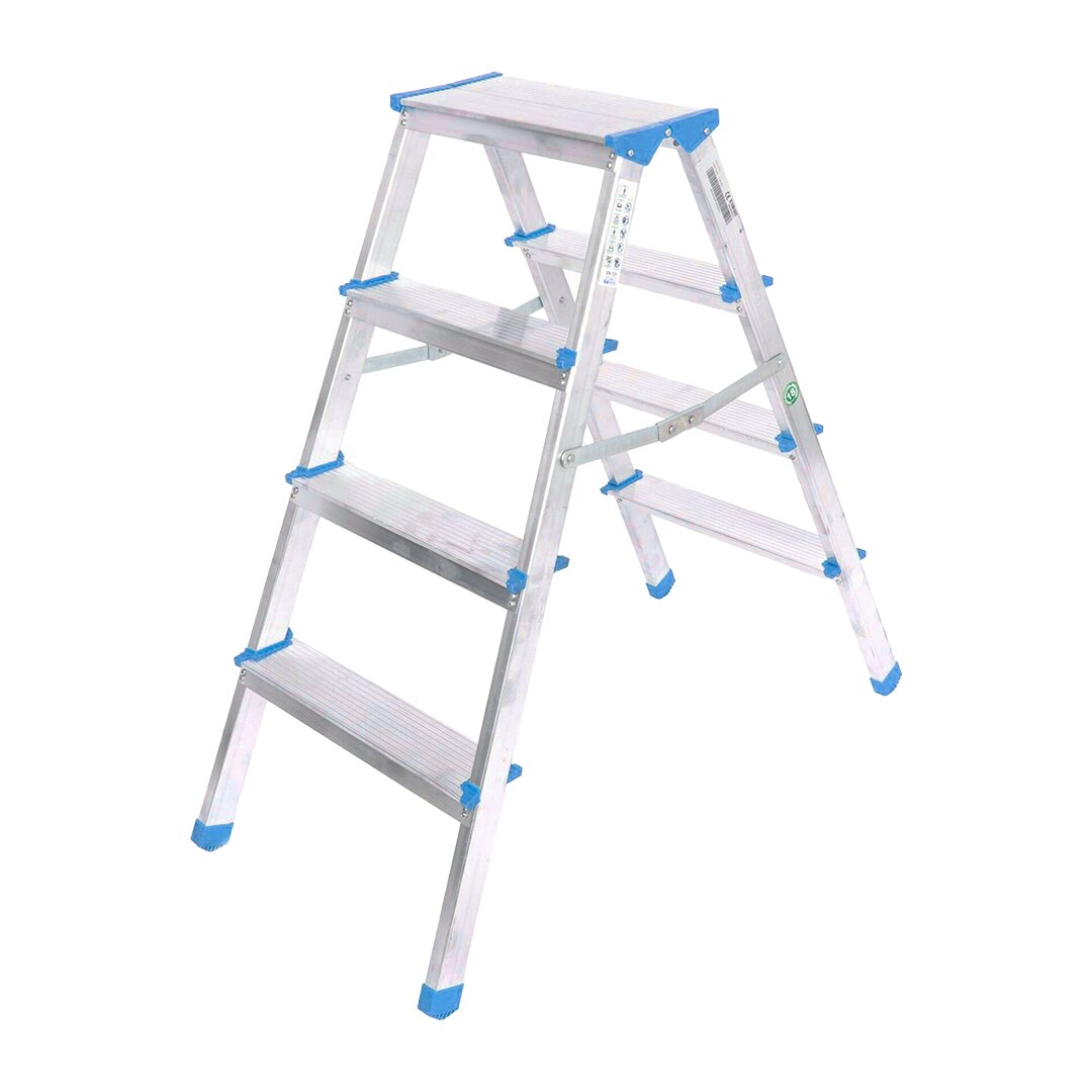 4+4 Çift Basamaklı Alüminyum Metal Merdiven Yükseklik = 92CM Baş Genişlik = 8CM