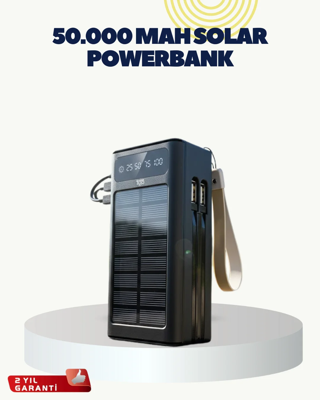 LED Aydınlatmalı Güneş Panelli Powerbank Seyahat ve Kamp İçin