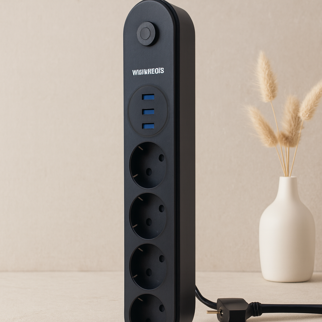 Termal akım korumalı uzatma kablo 4 priz 3 USB anahtarlı siyah
