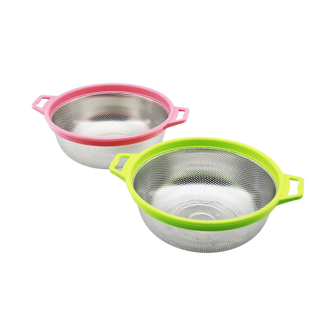 24CM Renkli Plastik Çerçeve - Kulplu Çelik Sepet Metal Süzgeç
