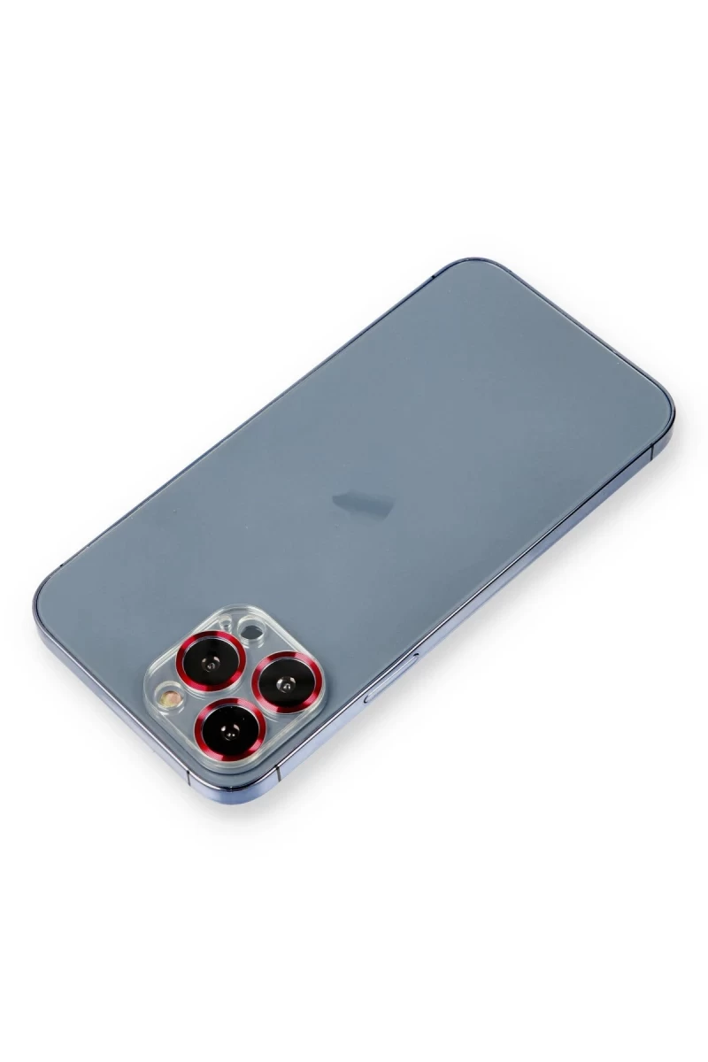 Apple iPhone 12 Pro Max Uyumlu Metal Kamera Lens Koruma Cam - Kırmızı