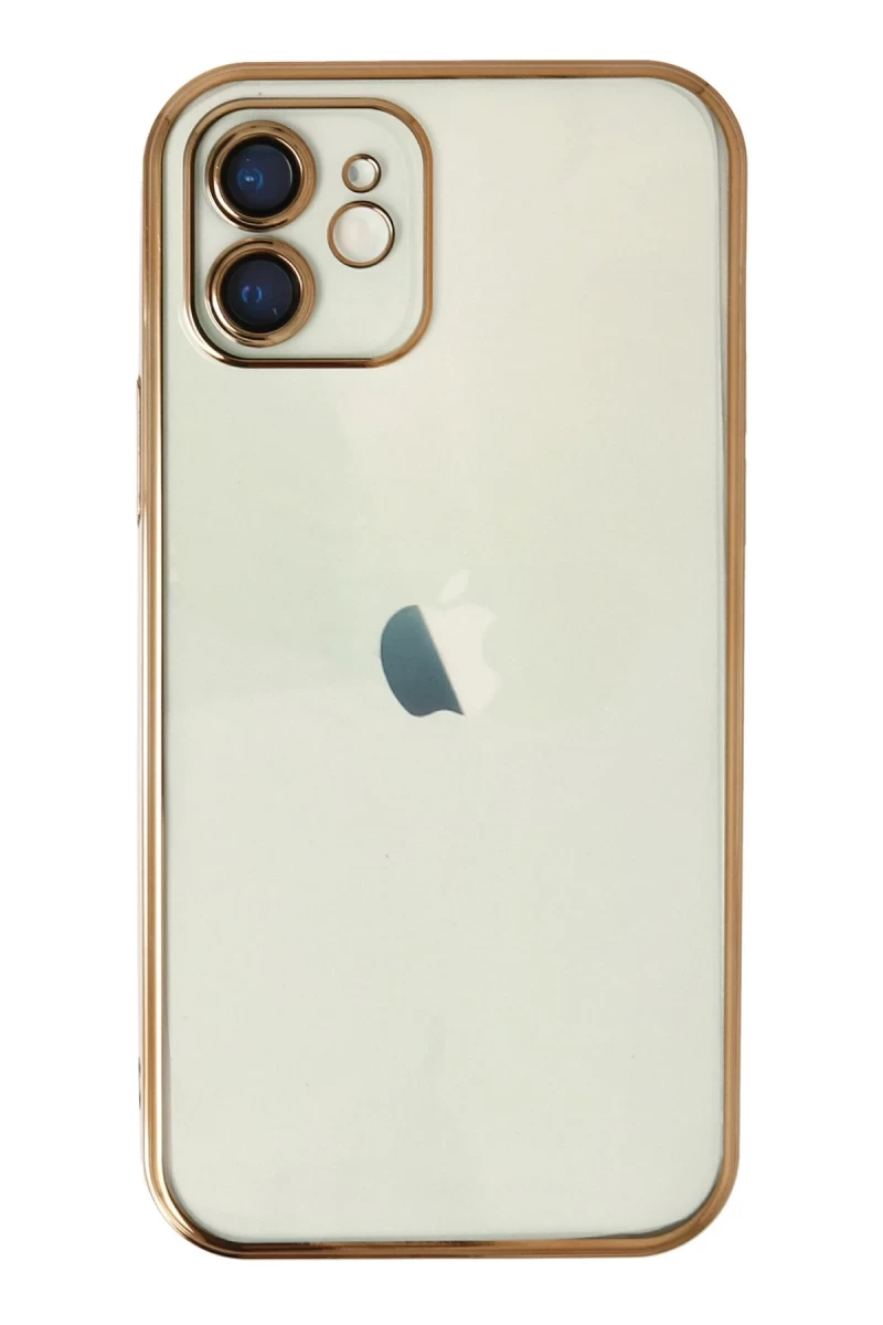 Apple iPhone 12 Uyumlu Kılıf Lensli Silikon - Gold