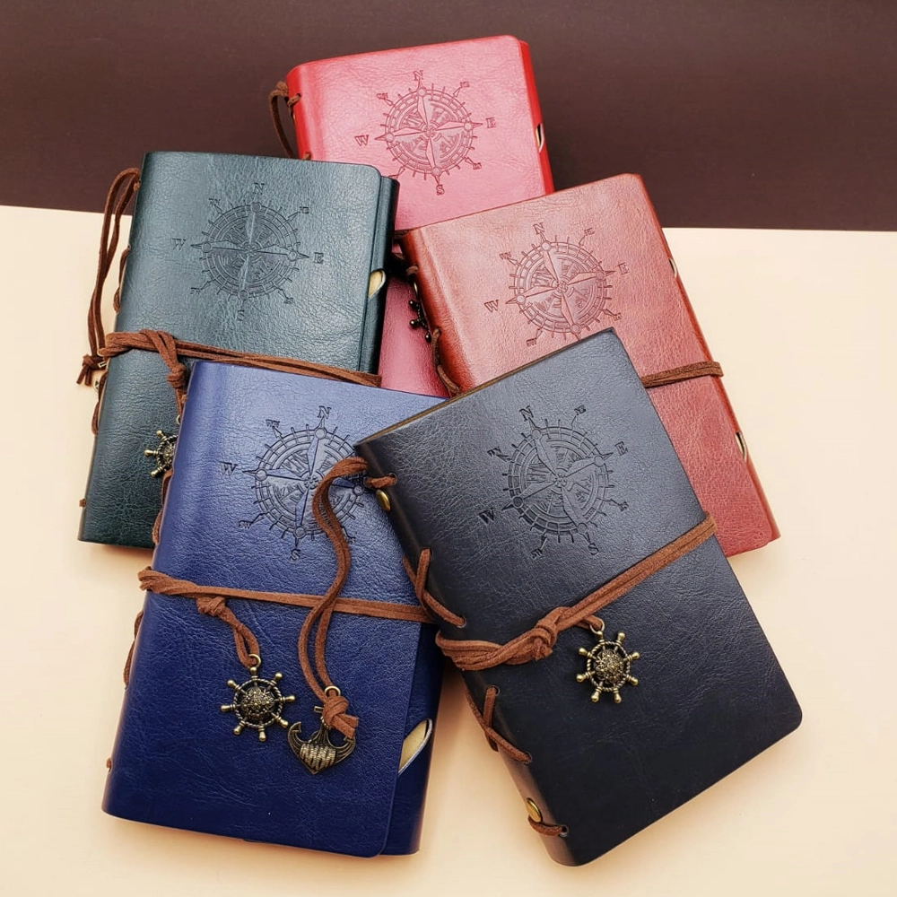 Şık Pusula Baskılı Deri Defter 15x10 cm