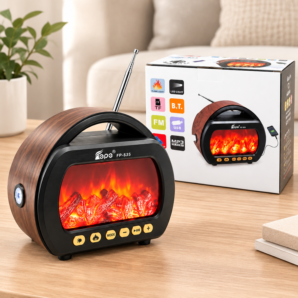 Fenerli Şömineli Bluetooth Radyo Hoparlör (AM/FM/SW, USB/Type-C, TF)