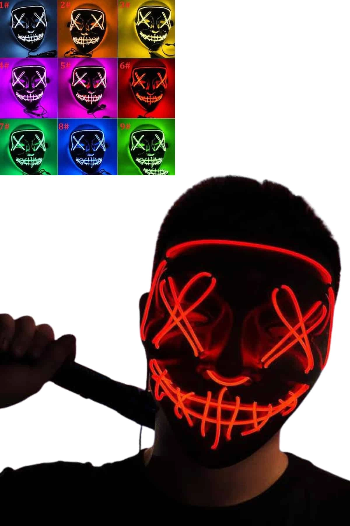 Cadılar Bayramı Işıklı Neon Maske 3 Modlu PVC