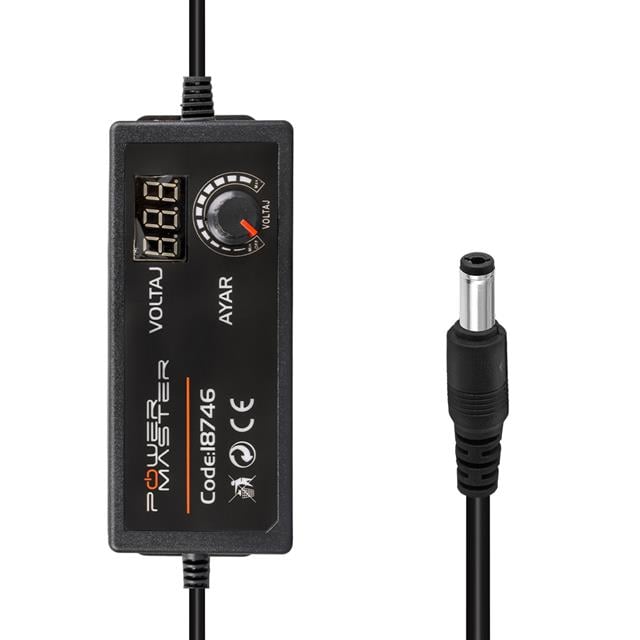 PM-18746 Dijital Ekranlı 12 Volt - 24 Volt / 5 Amper Çok Uçlu Ayarlı Kademeli Adaptör