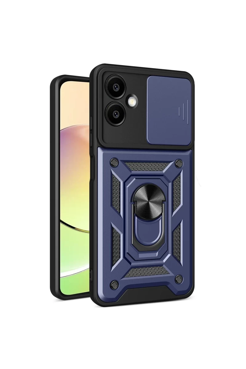 Samsung Galaxy A06 Uyumlu Kılıf Pars Lens Yüzüklü Silikon - Lacivert