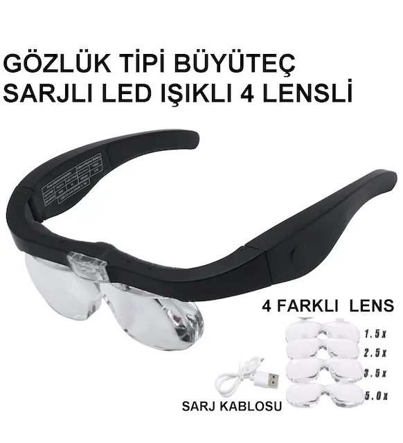 Nikula- Şarjlı gözlük Büyüteç  4 Farklı Lens -11537dc