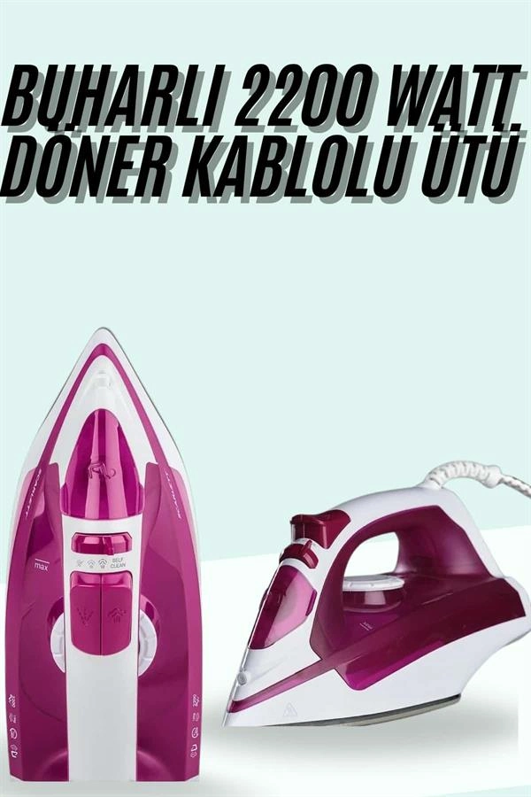 Seramik Tabanlı Buharlı Ütü 2200 Watt Taşınabilir Kablolu