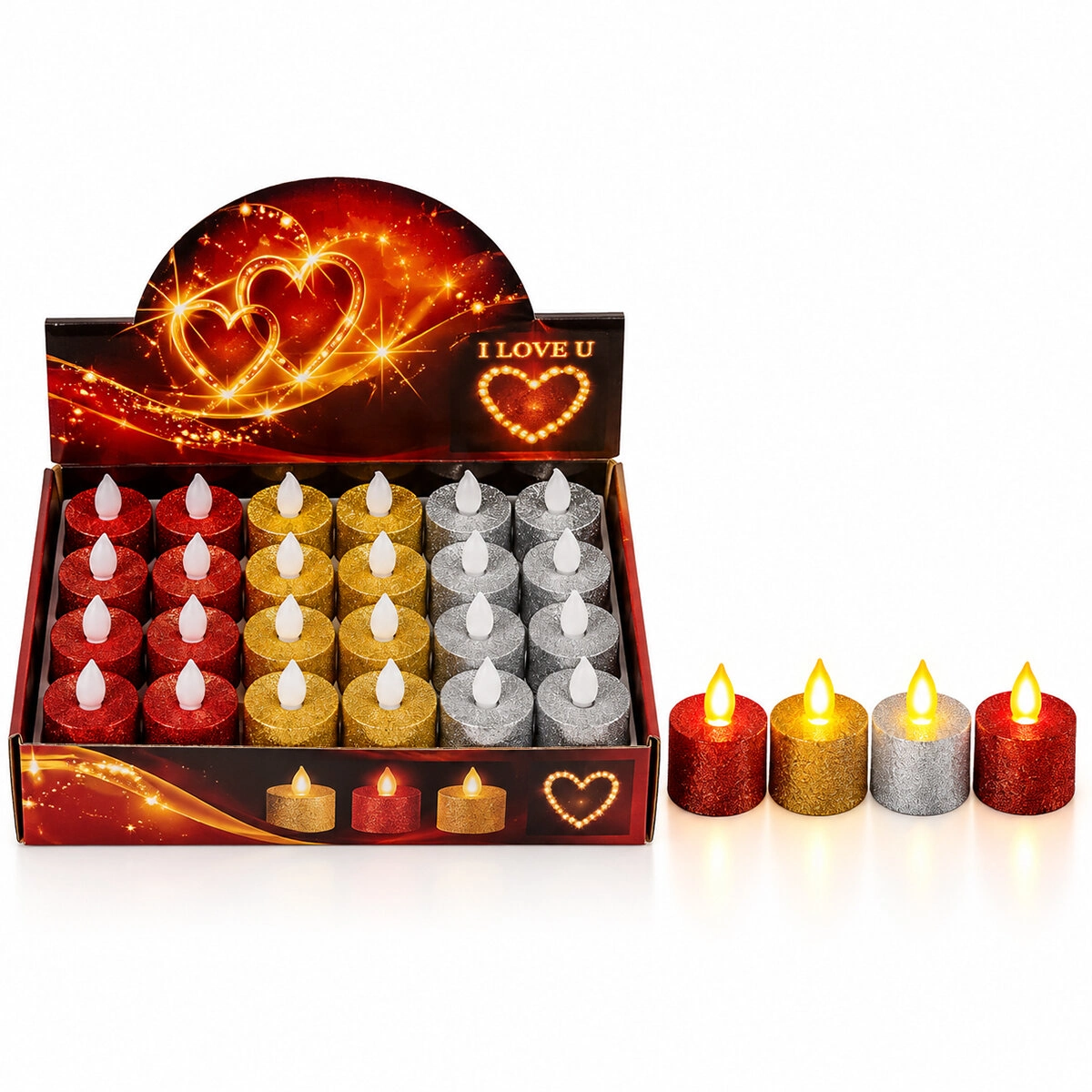 Simli Renkli LED Mum 3.6 cm 24 Adet Set