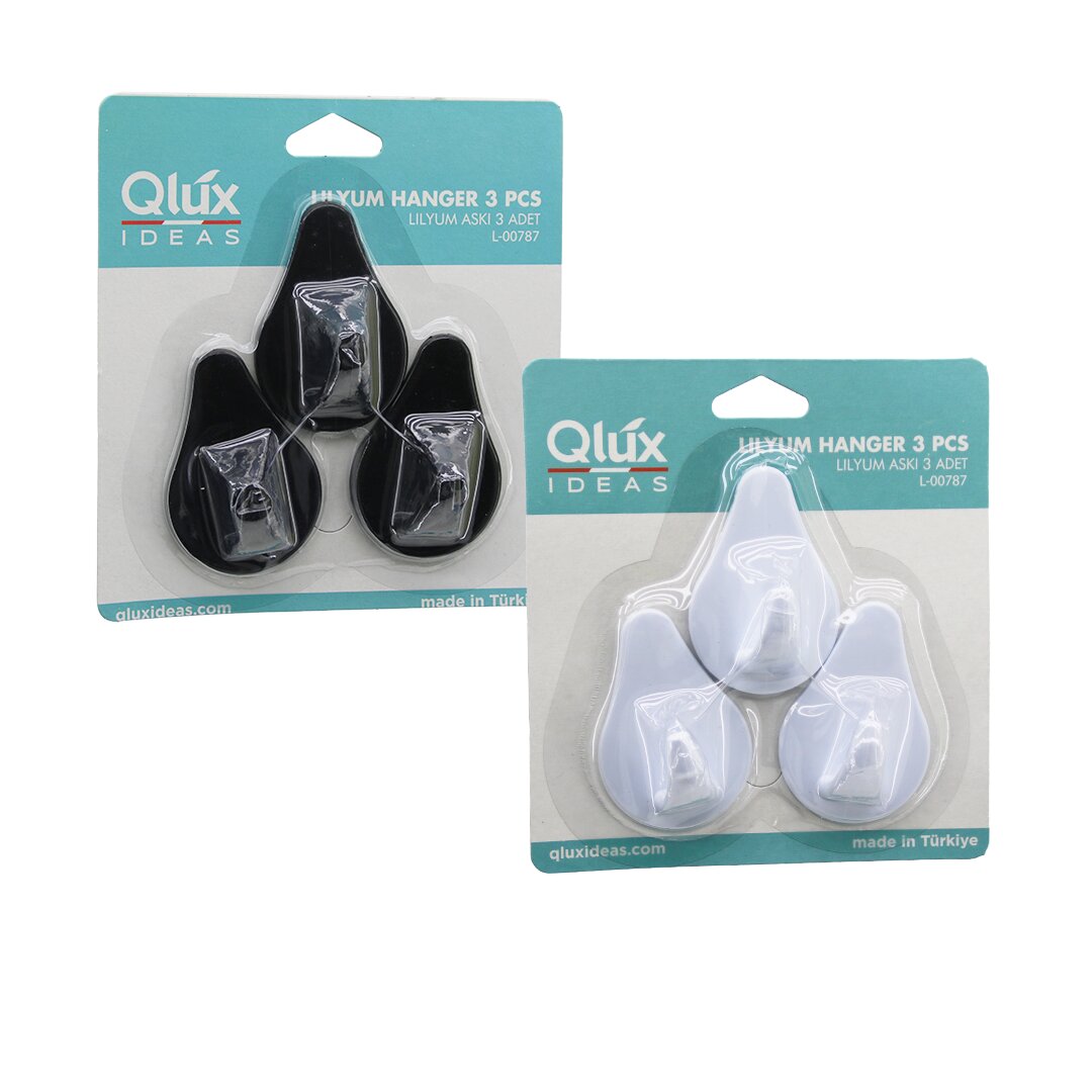 3PCS Lılyum Askı Siyah - Beyaz Plastik Yapışkanlı Montaj