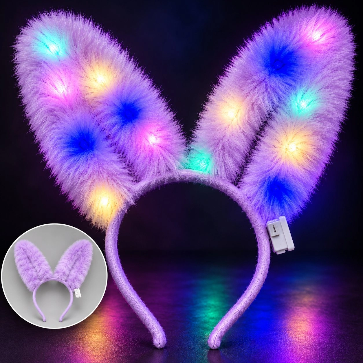 Eğlenceli LED Işıklı Peluş Tavşan Kulağı Lila Renk