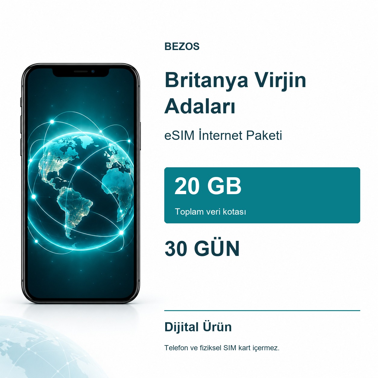 Britanya Virjin Adaları eSIM İnternet Paketi 20 GB 30 Gün