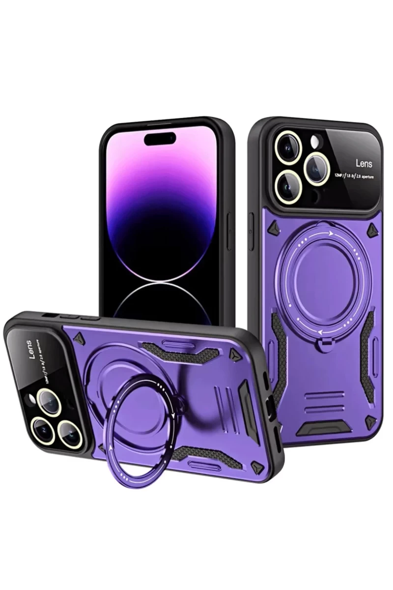 Apple iPhone 16 Pro Uyumlu Kılıf Joy Lens Standlı Kapak - Mor