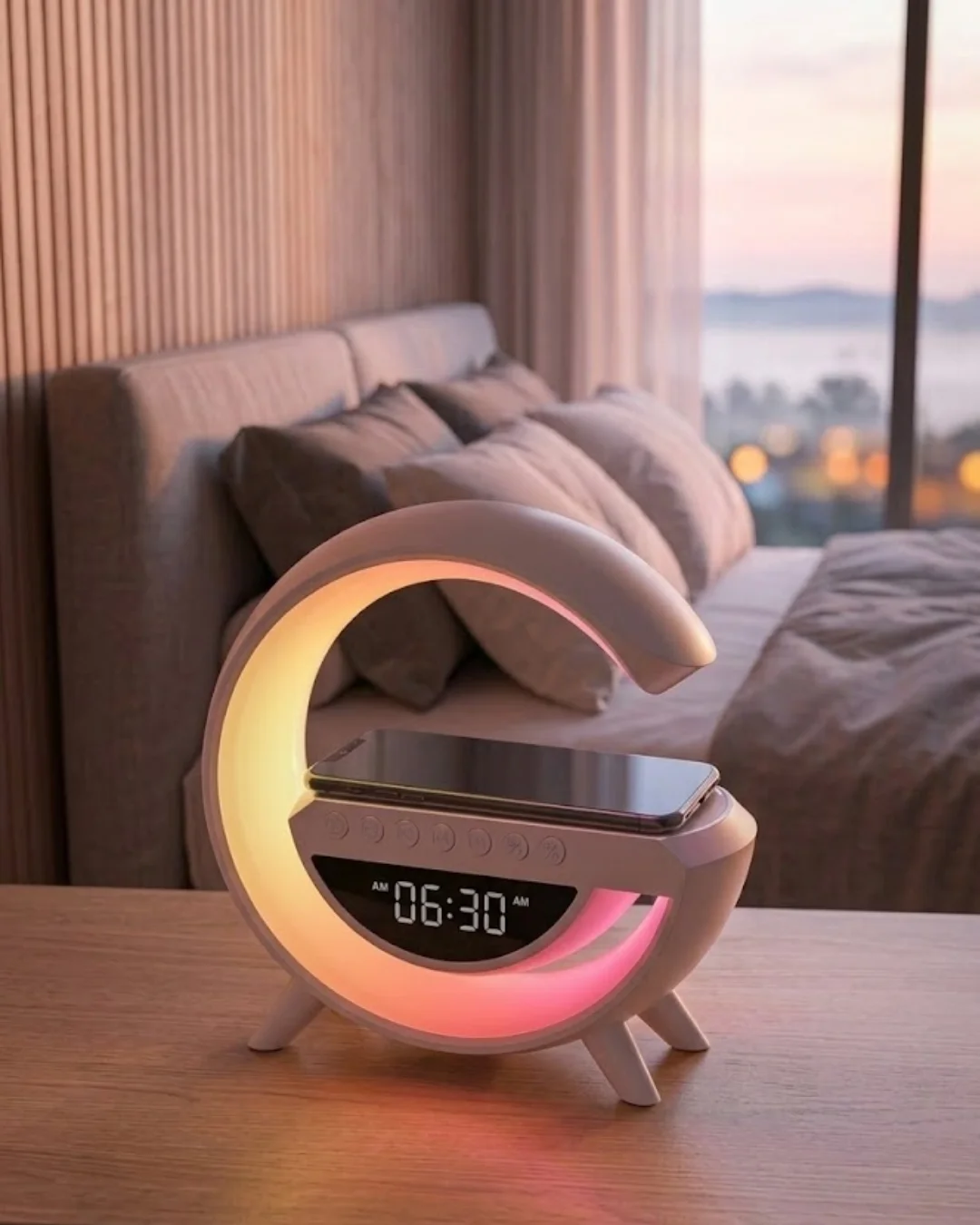 RGB Gece Lambalı Kablosuz Şarj Cihazlı Bluetooth Hoparlör Dijital Saat