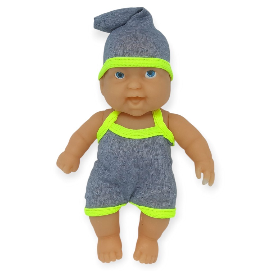 20 cm Sevimli Et Bebek - Çıkarılabilir Neon Kıyafetli Gerçekçi Oyuncak Bebek   - Gri - Sarı