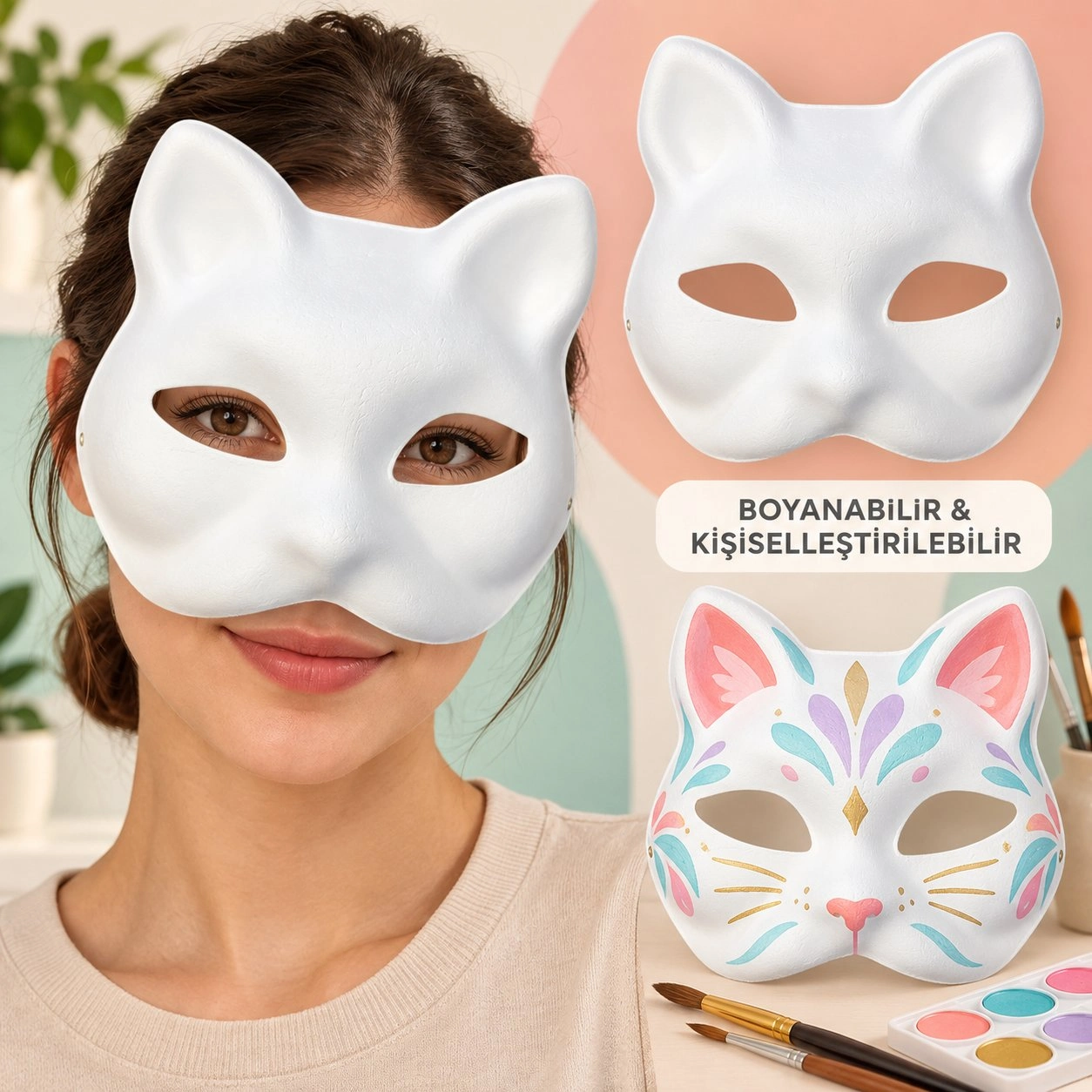 Kedi Maskesi Kendin Tasarla Boyanabilir 1 Adet