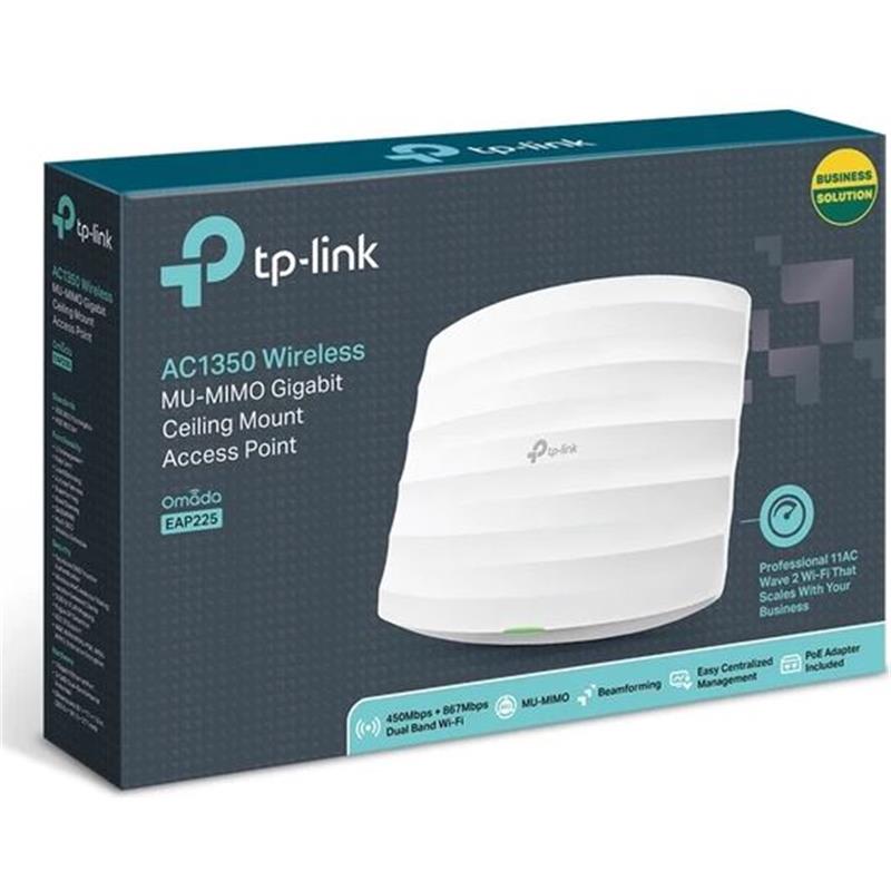 OMADA EAP225 AC1350 1 PORT GIGABIT RJ45 2.4/5GHZ MU-MIMO POE TAVAN TİPİ ACCESS POINT (POE ADAPTÖRÜ DAHİL)