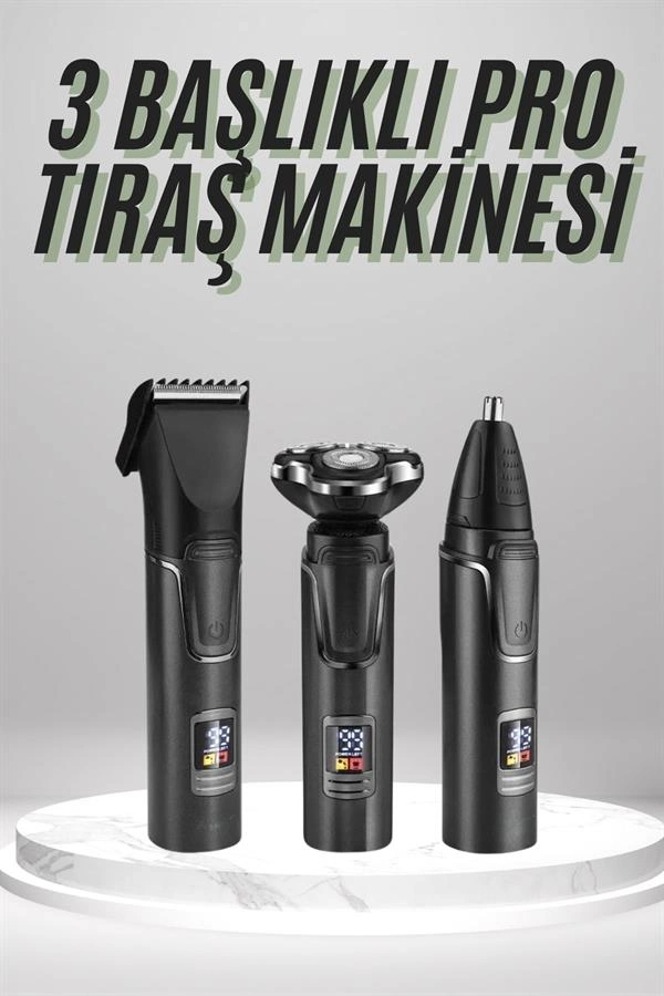 Pratik Dijital Göstergeli Tıraş Makinesi 3 Başlık ile