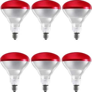 (6 Adet) 150W Kızılötesi Isıtıcılı Hayvan Isıtma ve Kuluçka Lambası (Kırmızı Işık) E27 (Kalın Duy)