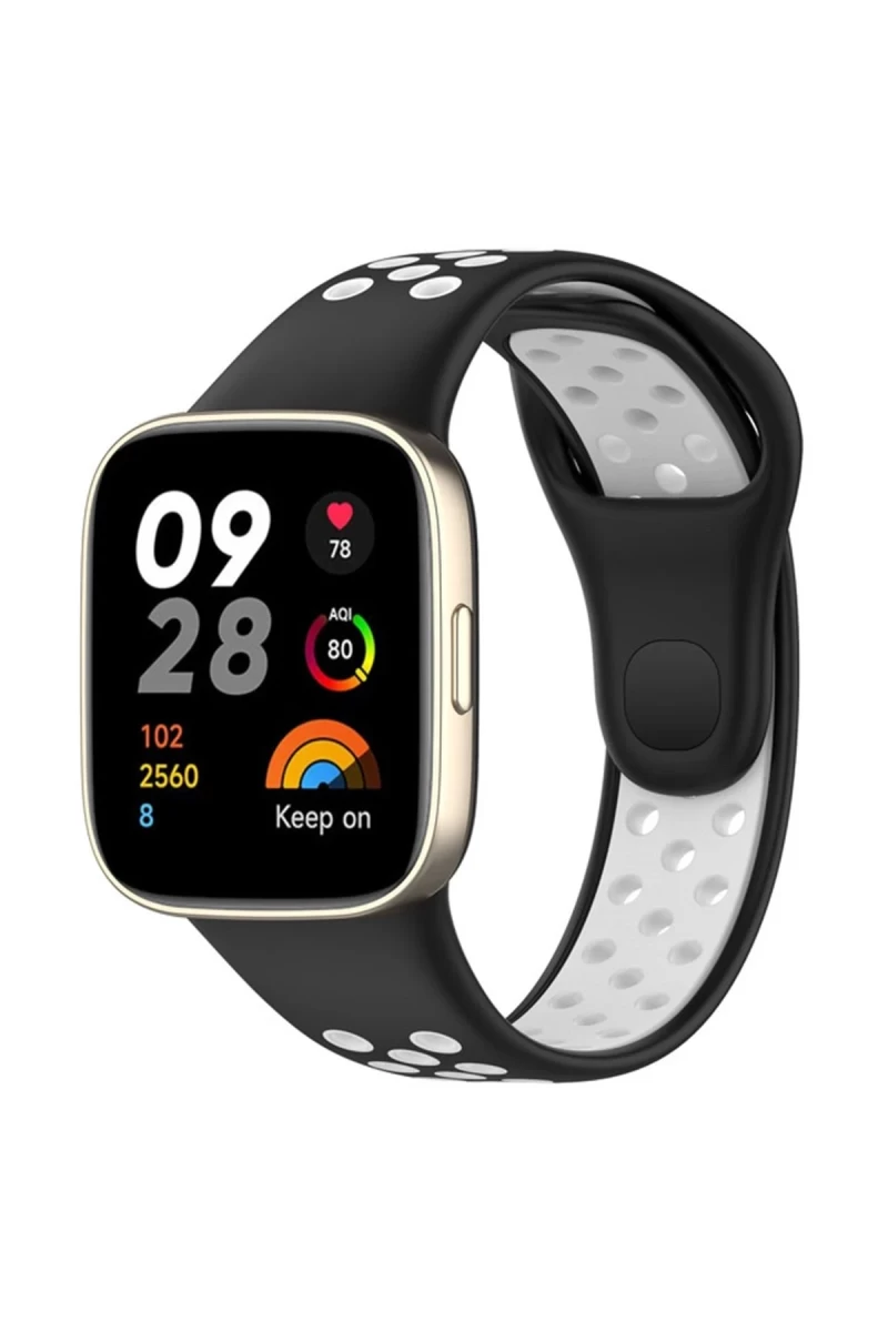Xiaomi Redmi Watch 3 Spor Delikli Kordon - Siyah-Beyaz