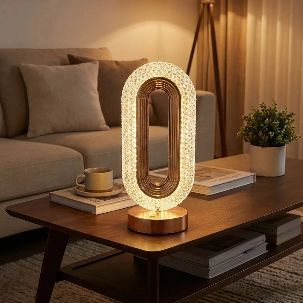 Dokunmatik Oval Kristal LED Masa Lambası 3 Renk Işık Modlu