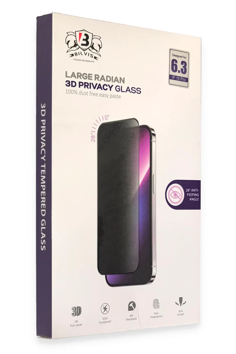Apple iPhone 16 Pro Max Uyumlu Bilvis 3D Radian Hayalet Cam Ekran Koruyucu