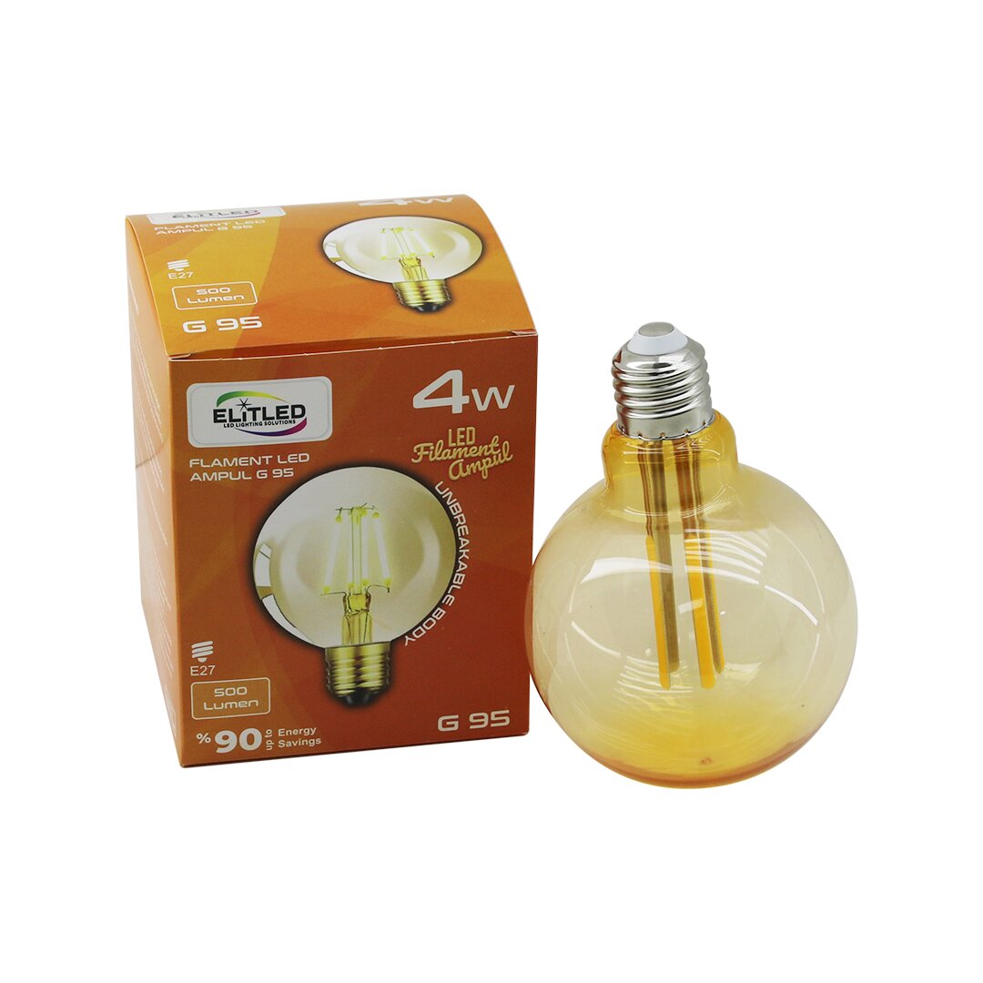 4W - E27 Gold Color Flament Rustik Ampul 400LUMEN - 2200K Kırılmaz Gövde