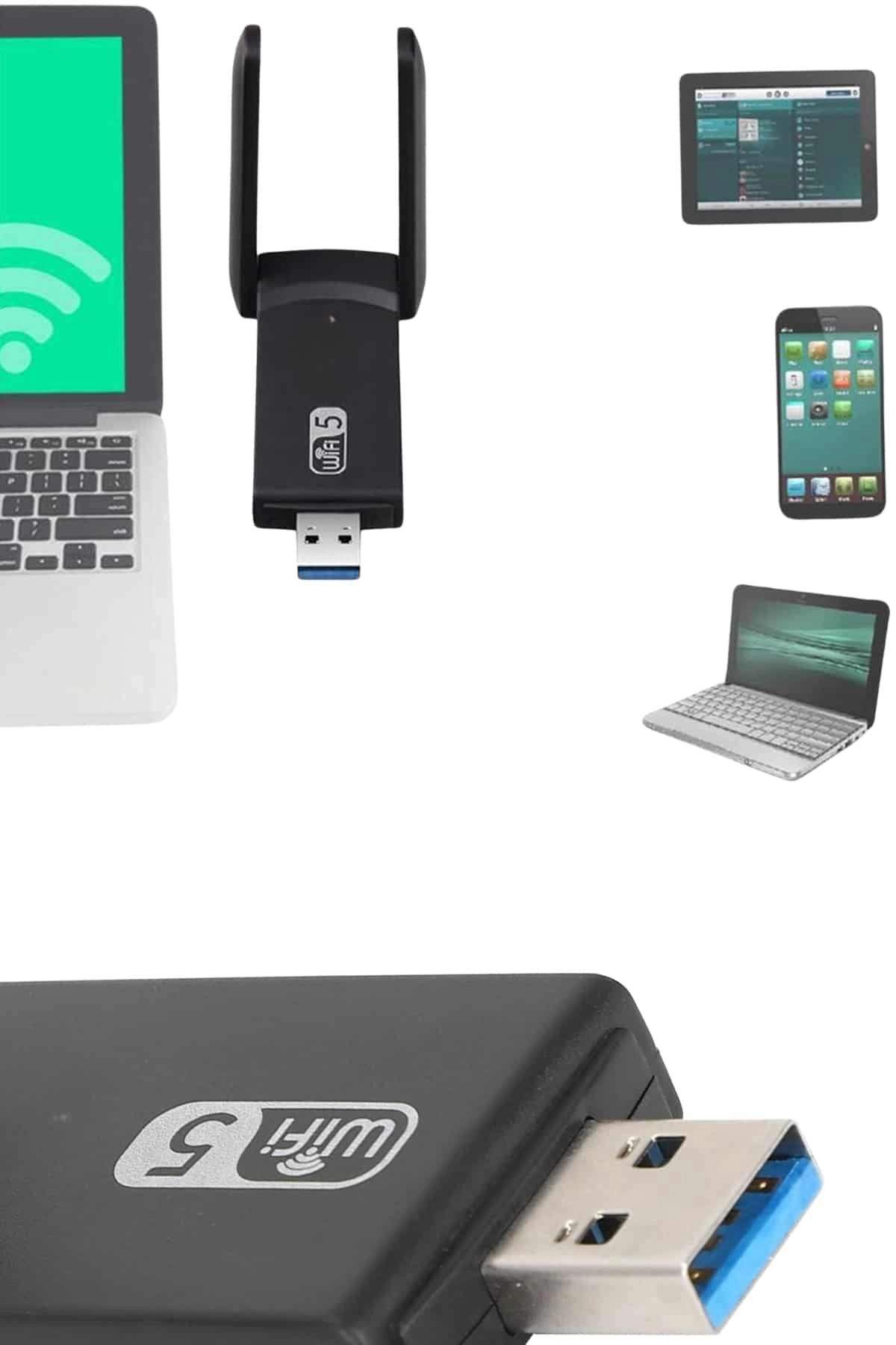 Kablosuz Wifi Adaptörü Çift Antenli USB 3.0 5GHz Desteği